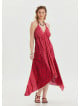 V Neck Backless Halter Neck Coral Floral Dress 4655